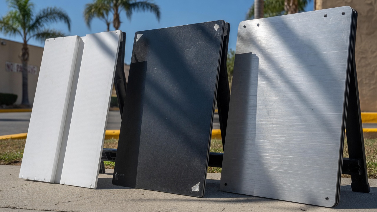 Outdoor sign materials including coroplast