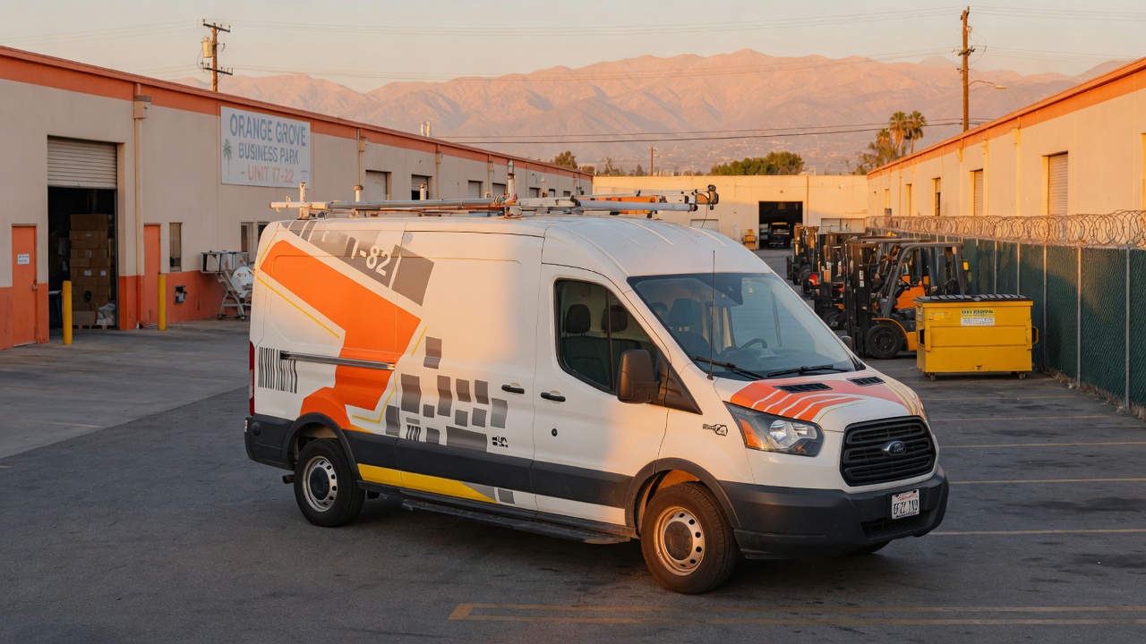 Orange County van with door and hood graphics